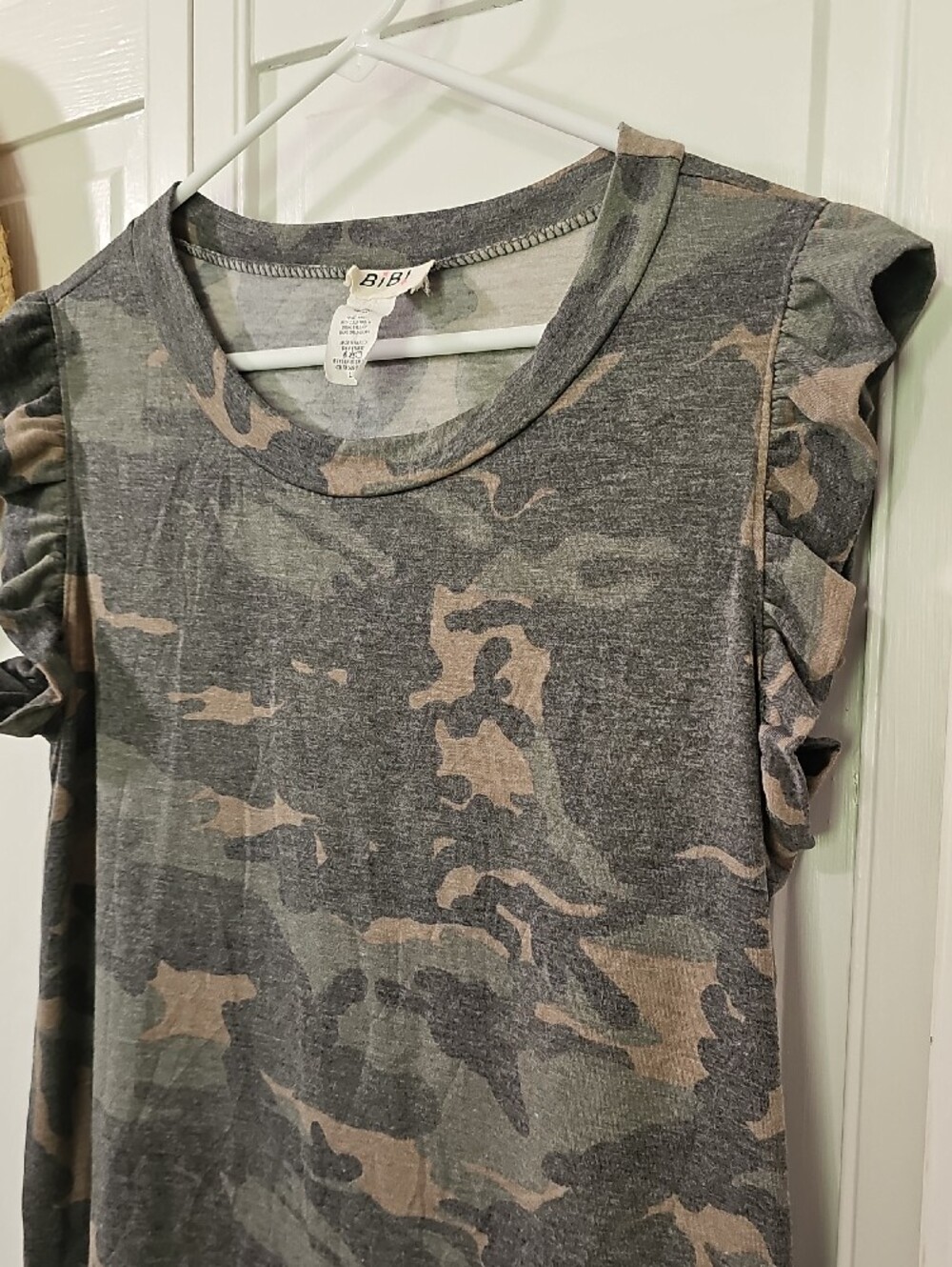 BiBi Olive & Gray Camo Ruffle Tank - Picture 3 of 8